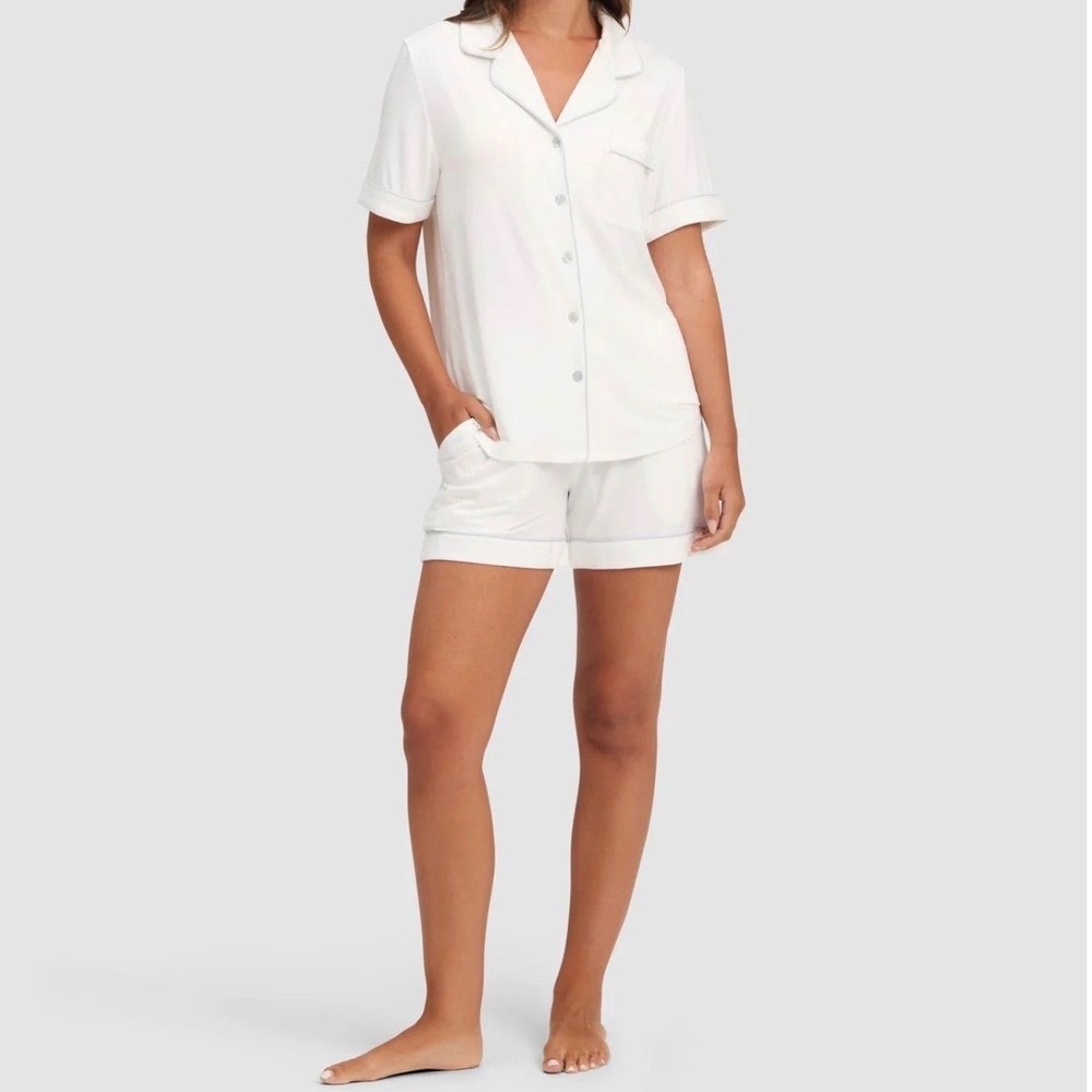 Cozy Earth Womens Pajama Set XXL Ivory Bamboo Stretch Knit Short Sleeve Classic